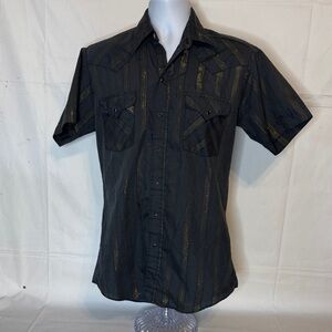 Ranch and Town Slim Men's Black and Gold Striped Shirt 15 1/2 Medium